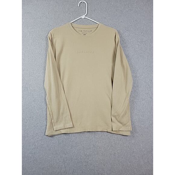 Vox Populi For The People Brooklyn Beige LS Crewneck T Shirt Men's Large Stretch - Picture 1 of 12